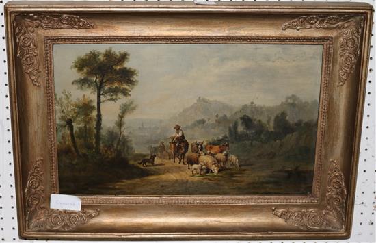 Oil on board, farmer & animals